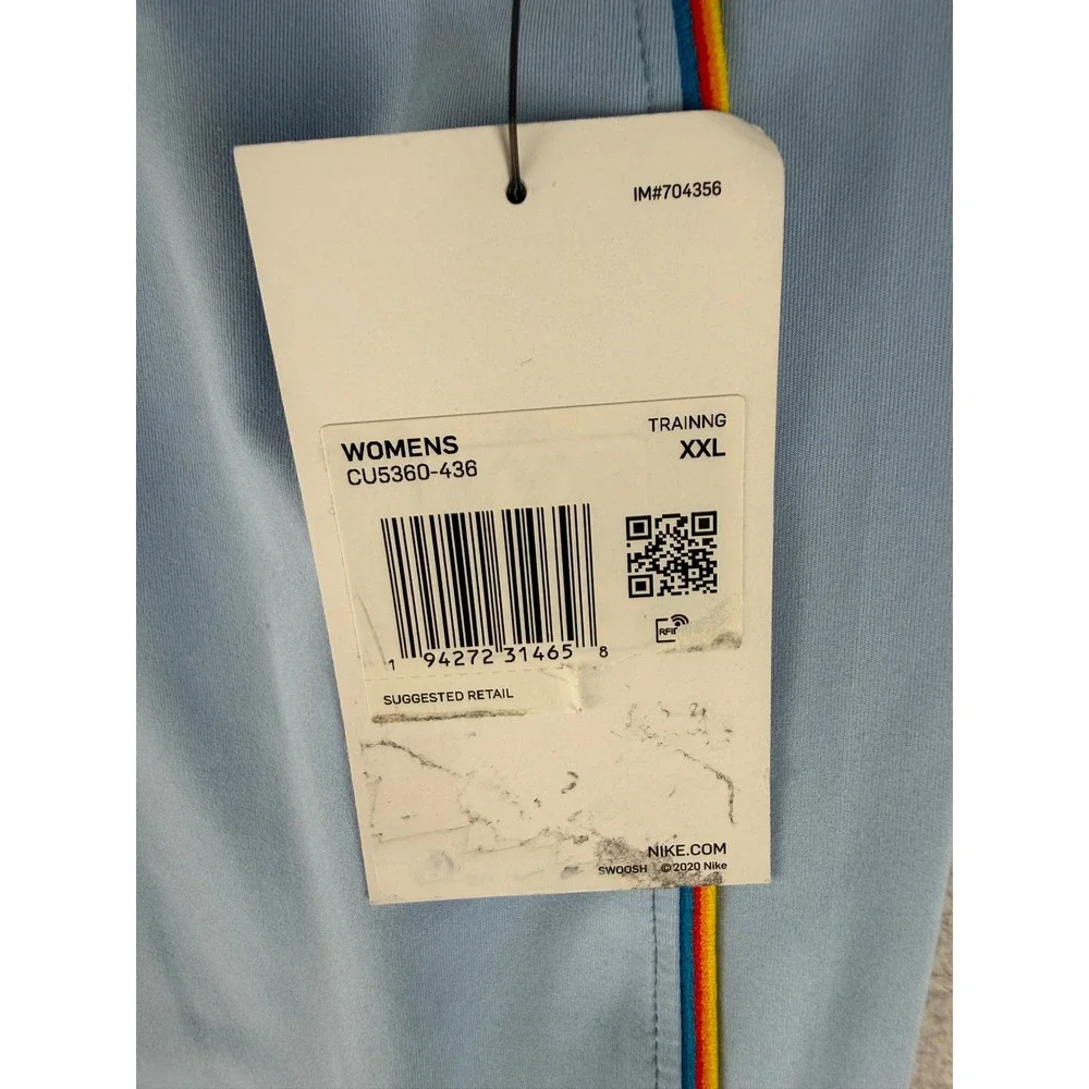 Nike Yoga Leggings Womens XXL Blue Rainbow Trim High Rise 7/8 Dri-FIT CU5360-436